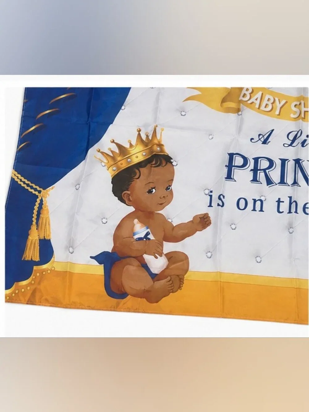 Royal Prince Baby Shower Backdrop Banner – Blue & Gold 43